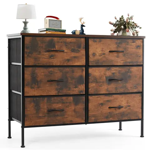 Sweetcrispy Modern Rectangular Wood Frame Storage Dresser - 6 Fabric Drawers Bedroom Storage Unit, Drawers for Bedroom, Shoe Cabinet Use Furniture Organizer