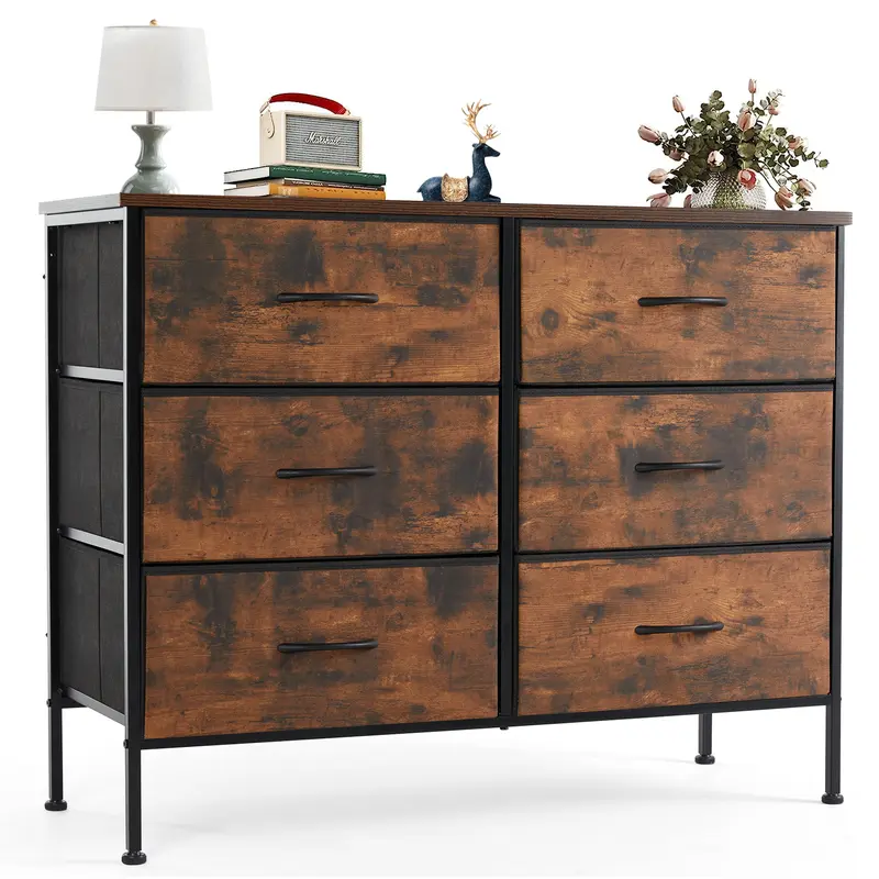 Sweetcrispy Modern Rectangular Wood Frame Storage Dresser - 6 Fabric Drawers Bedroom Storage Unit, Drawers for Bedroom, Shoe Cabinet Use Furniture Organizer