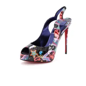 Pre-owned Christian Louboutin Women's Hot Chick Sling Alta Pumps Printed Patent 120 by Rebag
