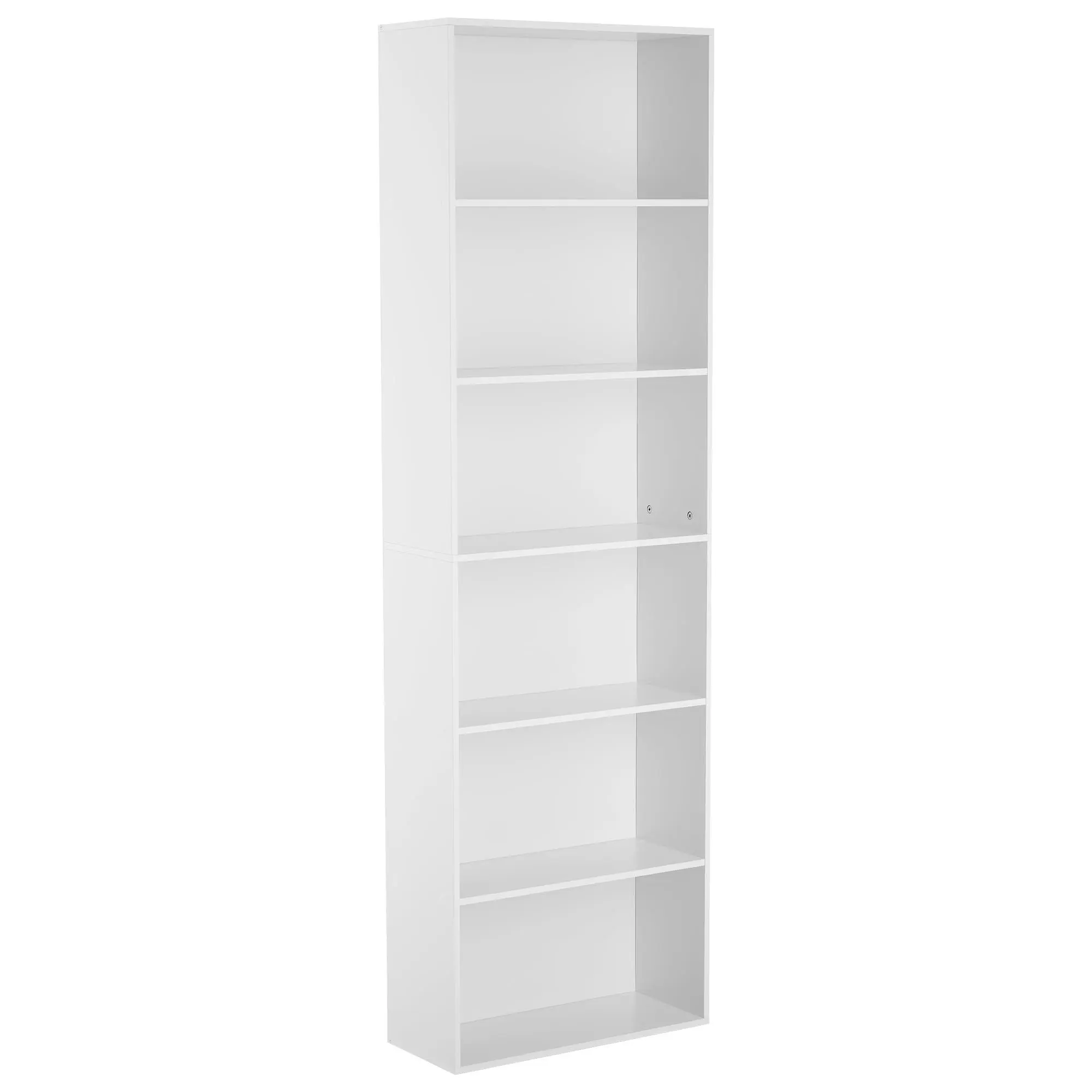 Bookcase, Standing Shelf, White, Modern Filing Shelf Made of MDF, 181 x 55 x 23.5 cm, Slim Shelf with 5 Compartments, Storage for Living Room, Bedroom & Office, Wooden Shelf