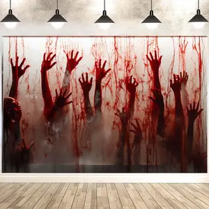 Halloween Themed Backdrop, 5×3ft Horror Blood Photo Background Banner, Indoor Decoration Supplies for Home Party Festival, Ornaments