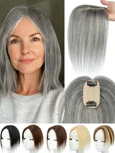 Real Human Topper Hair Extensions Natural Hairline Wig Pieces, Realistic Fake Hair, Seamless Cover Hair, Lightweight Top Hair Blocks, Grandma Gold Colors, Human Hair Toupee