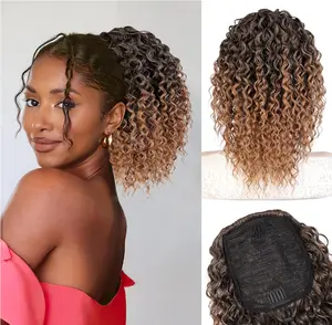 10 Inch Curly Ombre Drawstring Ponytail Extension - Tight Curls, Brown Gradient, Easy - Wear Mesh & Elastic Band | For Daily Looks, Party Hairstyles