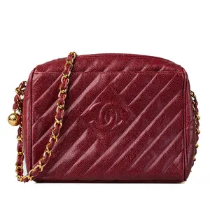 Pre-owned CHANEL Caviar Leather Shoulder Bags Diamond Camera Maroon C24050100