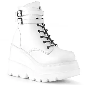 Demonia Shaker-52 White Vegan Leather Ankle Boots