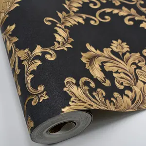 New Q QIHANG European Classic Black Damask Stereo Deep 3d Embossed Wallpaper Roll for Living Room Hotel Tv Backdrop 1.73'W x 32.8'