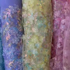 All Over 3D Small Flower Lace Fabric with Sequins