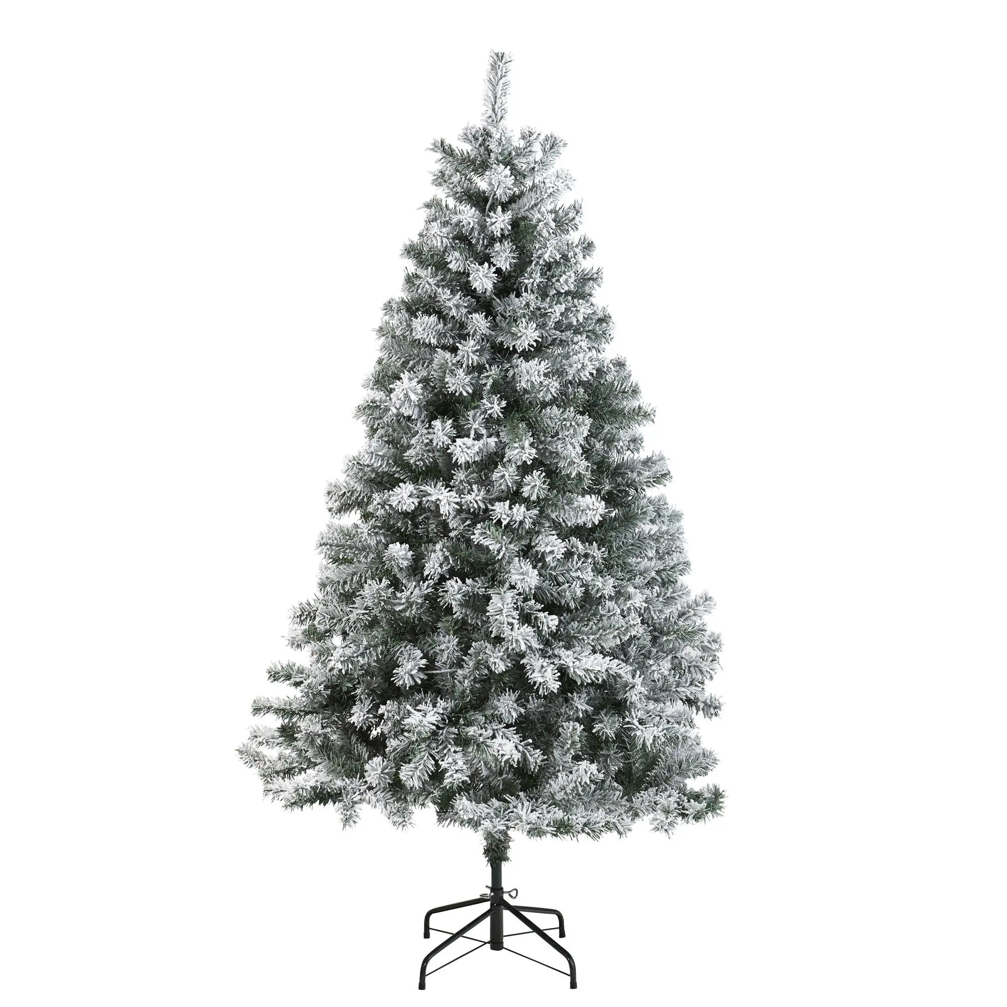 6ft Flocked Rock Springs Spruce Synthetic Christmas Tree, Bendable Spruce Branches, Easy Bending Feature, Festive Home Holiday Decor