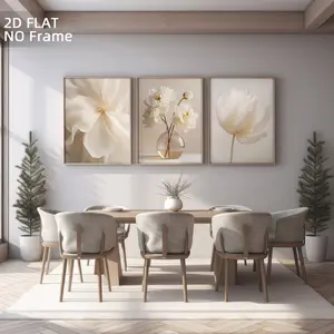 Set of 3 Unframed White Peony Canvas Wall Art, Boho Beige Floral Posters, Minimalist Nordic Flower Prints, Modern Neutral Aesthetic Wall Decor for Living Room, Bedroom, Gallery, Premium Nature Murals, Wall Art Decoration, Minimalistic Appeal