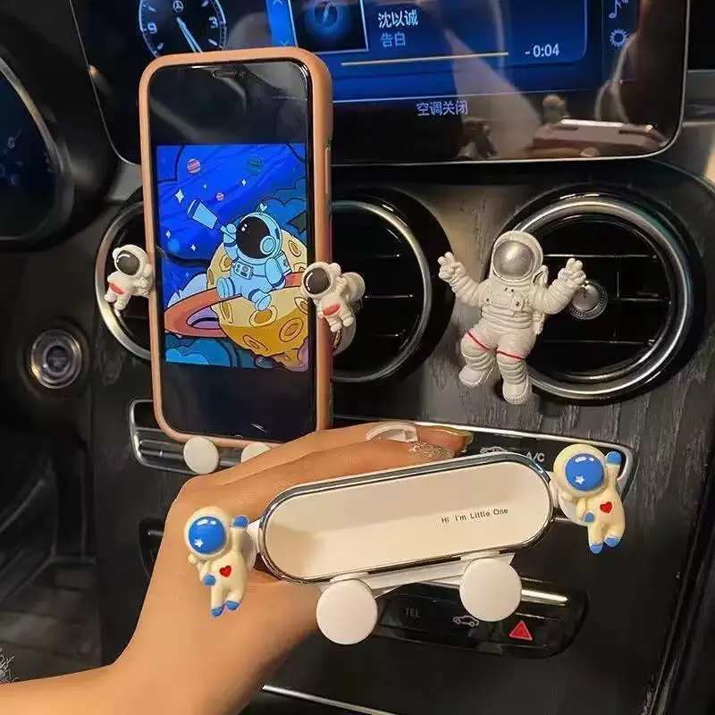 RAVOONY Astronaut & Crystal Flower Car Cellphone Holder, Gravity Lock Air Vent Mount with Vent-Safe Clasp, Rubber Scratch-Safe Pads Cradle Clip, Universal Compatibility for 4 to 7 Inches Smartphones, Automotive Interior Accessory Gift