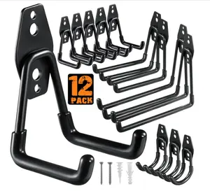 12 Pack Garage Hooks Heavy Duty,Utility Steel Garage Storage Hooks,Wall Mount Garage Hanger&Organizer for Organizing Power Tools,Ladders,Bulk Items,Bikes,Ropes and More Equipment