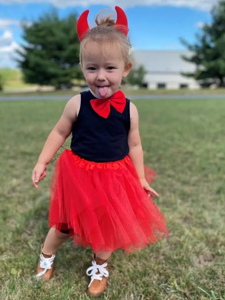 Girls Red Devil Costume - Complete Kids Costume Set with Tutu, Horns, Bow Tie, & Tail