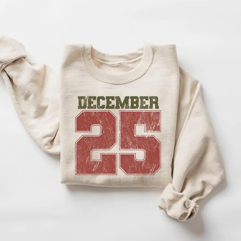 Retro Christmas Tshirt Sweatshirt, December 25 Shirt,Trending Holiday Clothing, Womens Christmas Shirts, Christmas Crewneck, Christmas Gift, Winter Sweater
