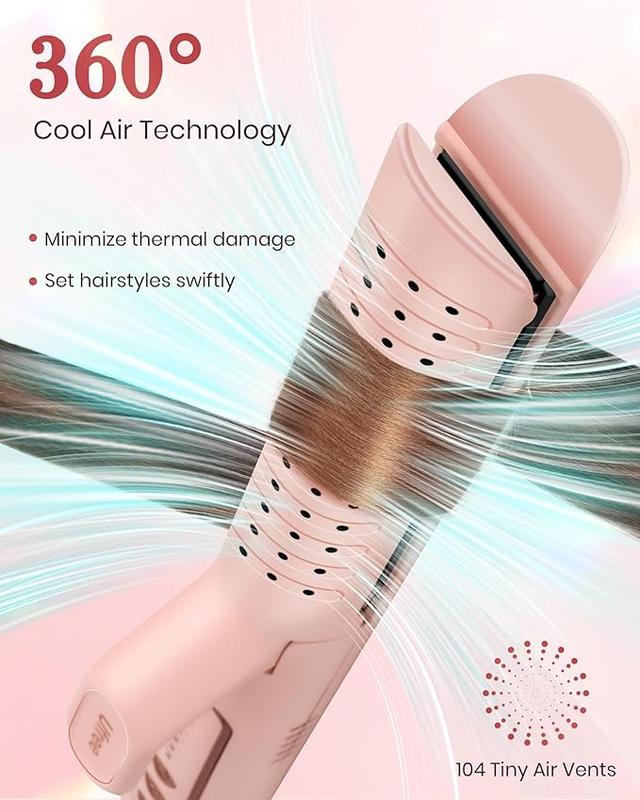 360°Airflow Styler, 1 1/2 inch Curling Wand & Hair Straightener 2 in 1 with Ionic Cool Air to Lock in Style, Titanium Flat Iron Curler in One with Dual Voltage