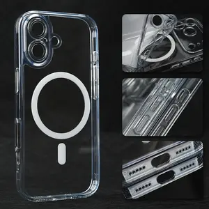 Transparent fine-pore high-transparency phone case suitable for iPhone 17/16/15/14/13/12, magnetic soft-edge hard-back protective cover that is shockproof, drop-proof, and waterproof