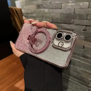 Rhinestone Decor Phone Case with Camera Lens Protector, Shockproof Phone Protective Cover, Phone Accessories for iPhone 11 12 13 14 15 16 Series