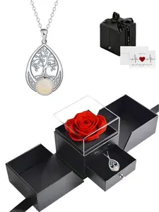 Tree & Opal Vitality Necklace - Original Tree of Life Design, Opal & Zircon Waterdrop Pendant Clavicle Chain with Preserved Rose Jewelry Gift Box, Ideal Gift for Birthdays, Mother's Day & Valentine's Day