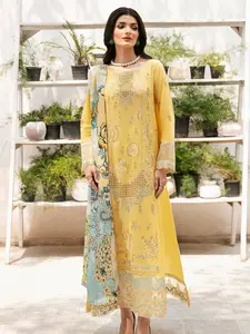 Yellow Embroidered Lawn Pakistani Suit Z-910 Dress Dupatta Lace Outfit Lace Outfit