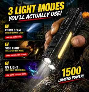 WARSUN 1500LM Mini Flashlight  Magnetic + Clip = Hands-Free Power! Perfect for Camping, Dog Walks & Emergencies