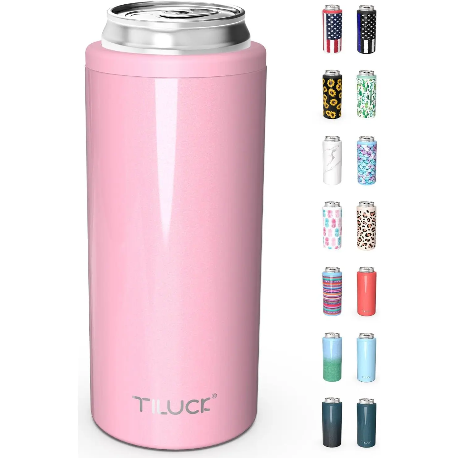 Skinny Can Cooler Koozie, Stainless Steel Insulated Slim Cans, 12 Oz | Beer & Hard Seltzer, Double-Walled Stainless Steel Insulated Slim Cans, Slim 12 Oz(Glitter Blush) TILUCK Drink Drinkware Flasks Portable