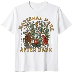 Bigfoot Alien Campfire T-Shirt, 100% Cotton, Retro National Park Casual Tee