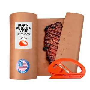 Peach Butcher Paper 18" x 12000" (1000 feet) with Cutter - USA-Made Natural Butcher Paper Roll for Meat & Fish - Uncoated Food-Grade Material for Smoking, Grilling & Barbecue by IDL Packaging