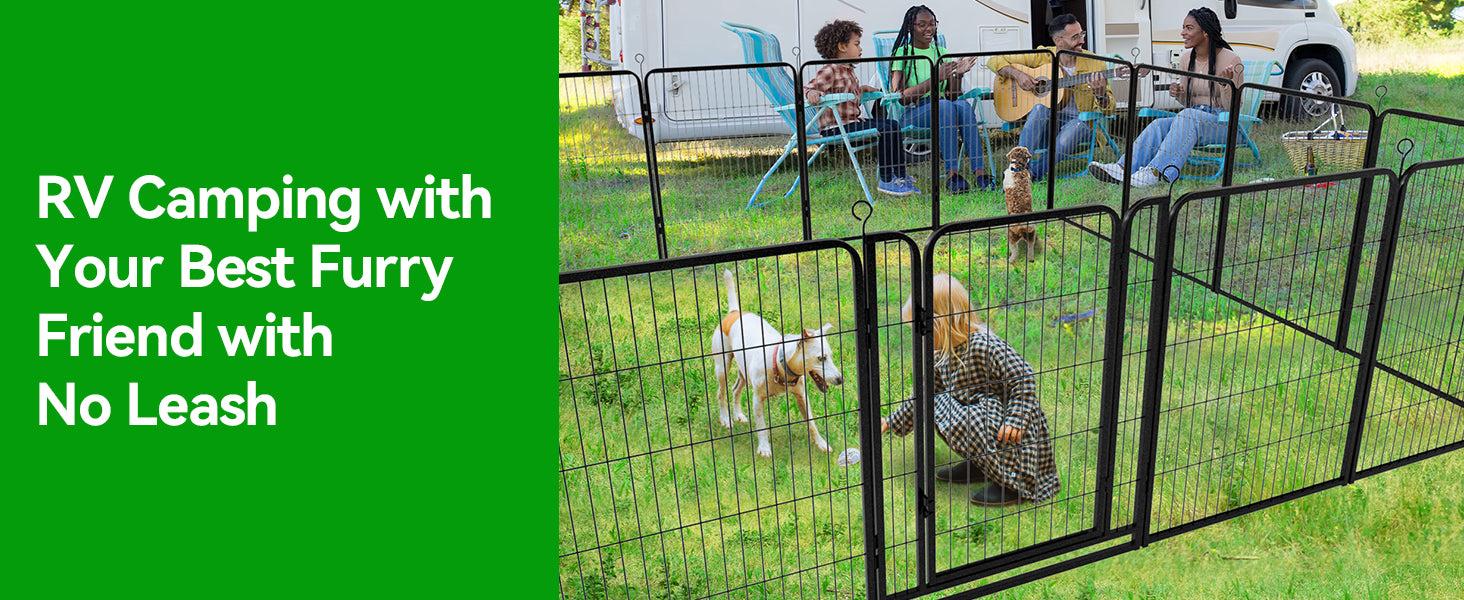 Dog Playpen Outdoor Extra Wide 12 Piece Panels Heavy Duty Anti-Rust Coating-Strengthened Dog Fence 40" Height with Doors Portable for RV Camping Yard, Total 32FT, 79 Sq.ft, Snowy Black PS781