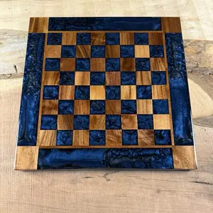 Midnight Blue Walnut Chess Board (INCLUDES PIECES)