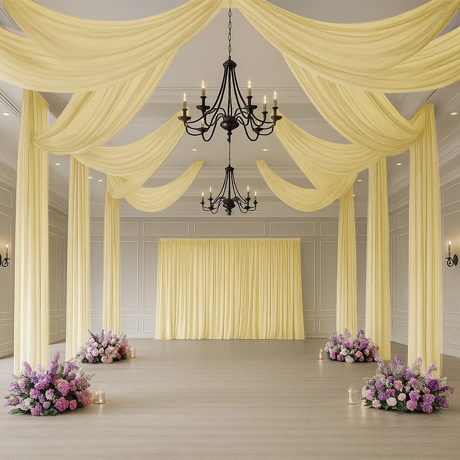 Champagne Sheer Backdrop Drape – 5ftx32ft Wedding Arch & Ceiling Decor Panel, Wrinkle Resistant with Soft Shimmer
