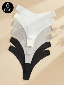 6/10 PCS Women's Seamless Soft Comfortable High Stretch Low Waist Thong Panties, Basic Casual Fitted Underwear for All Seasons