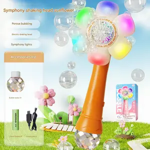 Kids' Sunflower Bubble Wand - 180° Rotating Light-Up Bubble Blower, Automatic Bubble Machine for Summer Party & Birthday Gift