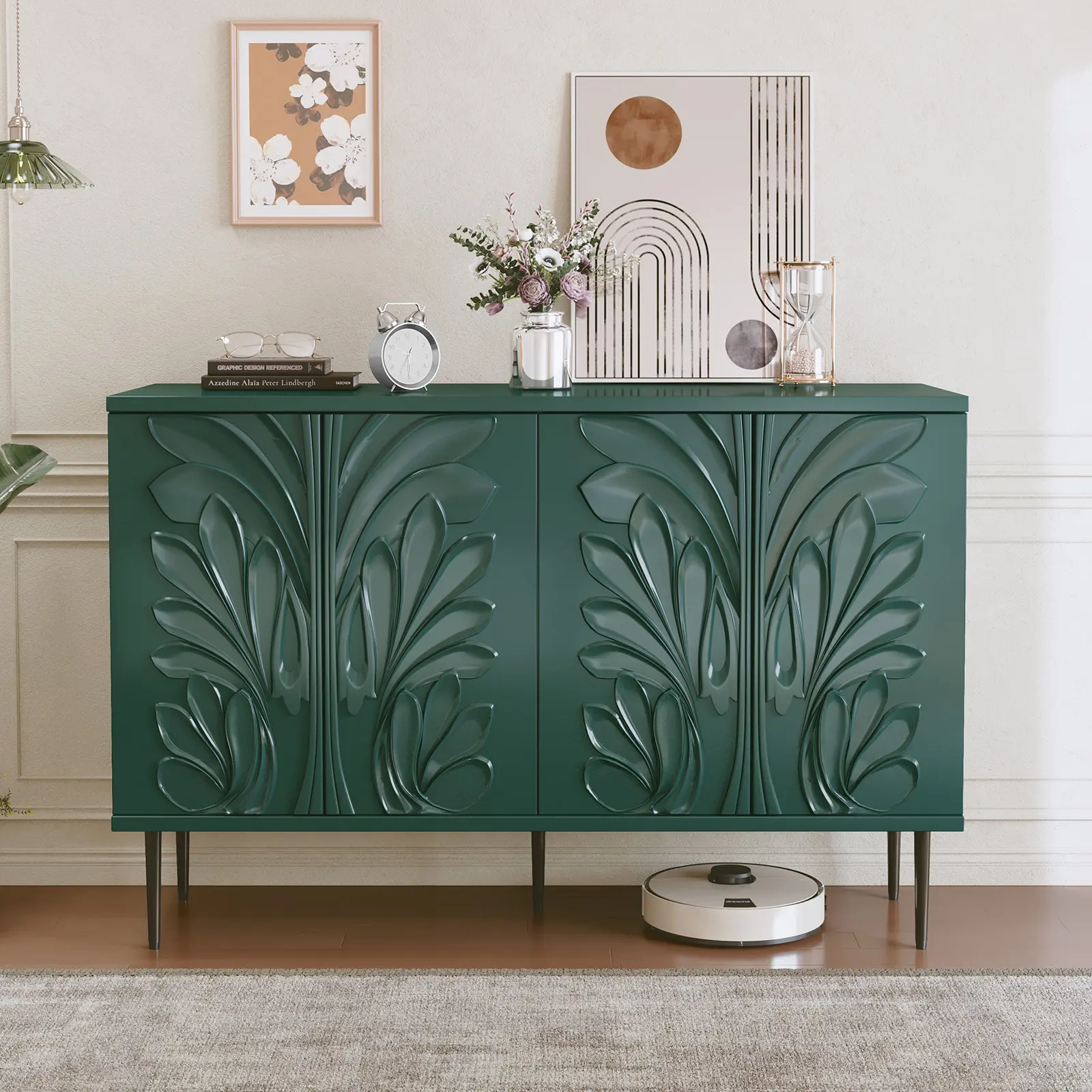 Vintage Floral Embossed Sideboard | Aesthetic, Boho-Chic, Farmhouse-Style, Multipurpose, Large-Capacity | Perfect for Dining Room, Living Room, Entryway | Space-Saving, Stylish Storage Solution Dresser with TV Stand Wooden Wide summerwins