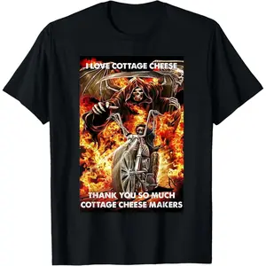 Meme I Love Cottage Cheese Meme Skeleton Motorcycle T-Shirt