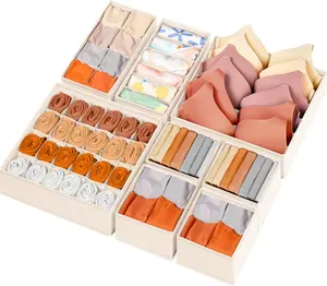 8 Pack Drawer Organizer for Clothes – 48 Compartments Dresser Storage Bins, Fabric Closet Organizers for Baby Clothes, Underwear, Socks – Nursery, Bedroom Organization (Beige)