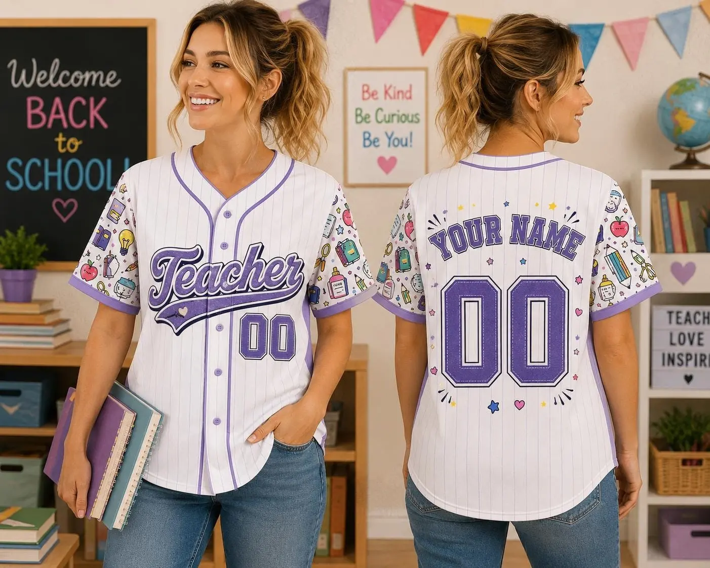 Custom Teacher Baseball Jersey Shirt Personalized Name Number Pink Coquette Bow Womens Baseball Tee Back to School Teacher Outfit Cute Teacher Appreciation Gift for Her Custom Team Name Teacher Squad Shirt