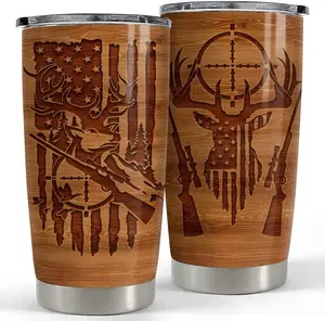 Hunting Tumbler Wood Style American Flag 20oz Tumblers with Lid Gift for Men Dad Best Friends Hunting Lovers Christmas Birthday Fathers Day