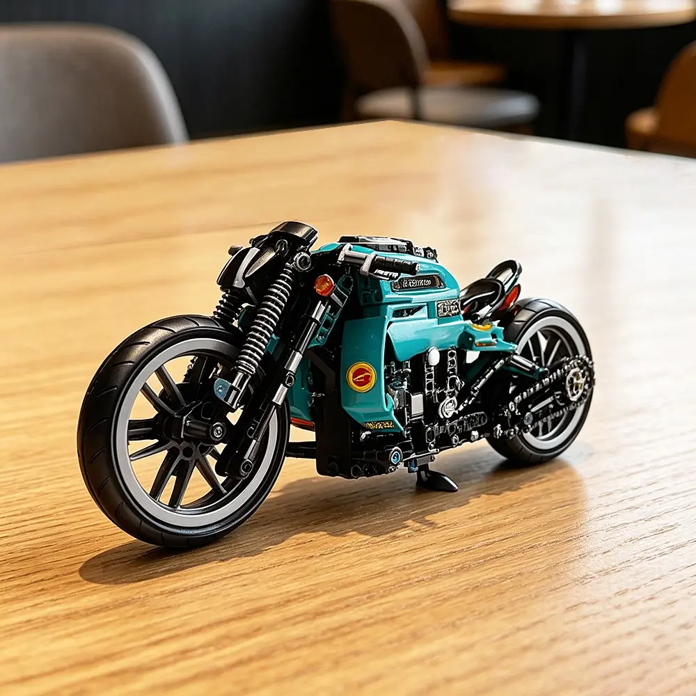 Coffee Knight Motorcycle Building Blocks Set, 33cm Medium Size Vehicle Model, Racing Enthusiast Collection, Desk Decor, Gift Surprise