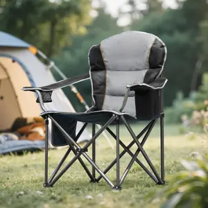 Oversized Camping Outdoor Heavy Duty Chair Support 350 LBS Carry Bag Included, Heavy People Padded Folding Camp Chairs With Lumbar Support, Cooler Bag, Mesh Cup Holder, Pocket For Sport, Lawn