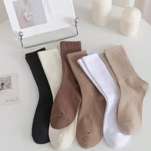 5 Pairs Average Size Mixed Color Stacked Socks, Women's Mid Calf Socks Solid Color Casual Sport Style Socks