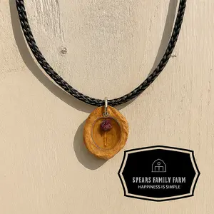 Spears Family Farm Peach Pit Necklace - Simple Design with Natural Peach Pit Charm on Black Rope