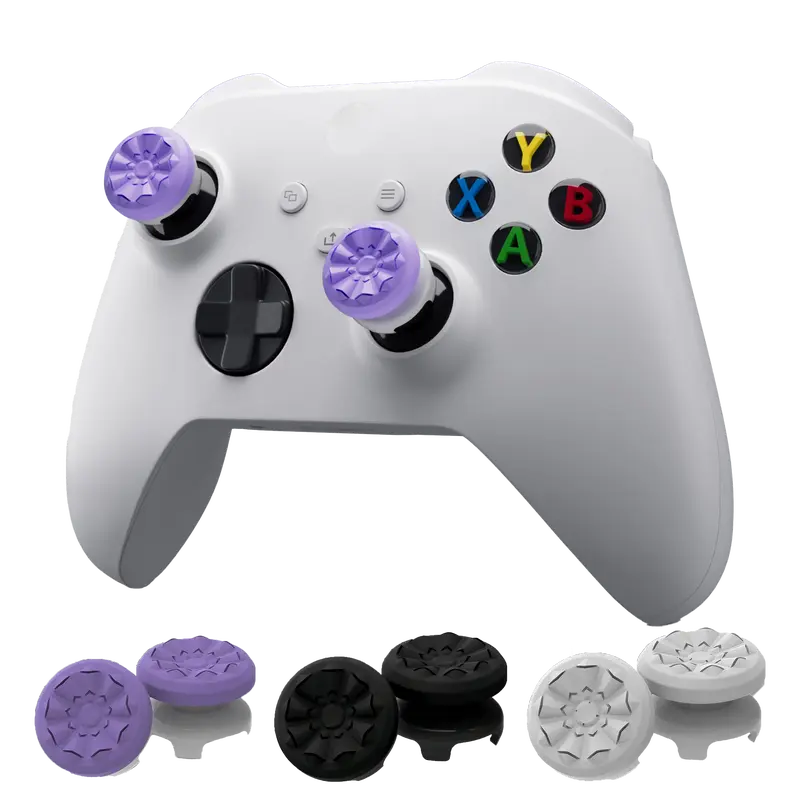 Professional Thumbstick Grips for Xbox One and Xbox Series X Controller, Joystick Rubber Game Accessories, 4-PRONG SECURITY, 2 Professional Thumbsticks, 1 High-Rise, 1 Mid-Rise, Purple Black White GripTech, Console Controller Accessories, Gaming Accessori