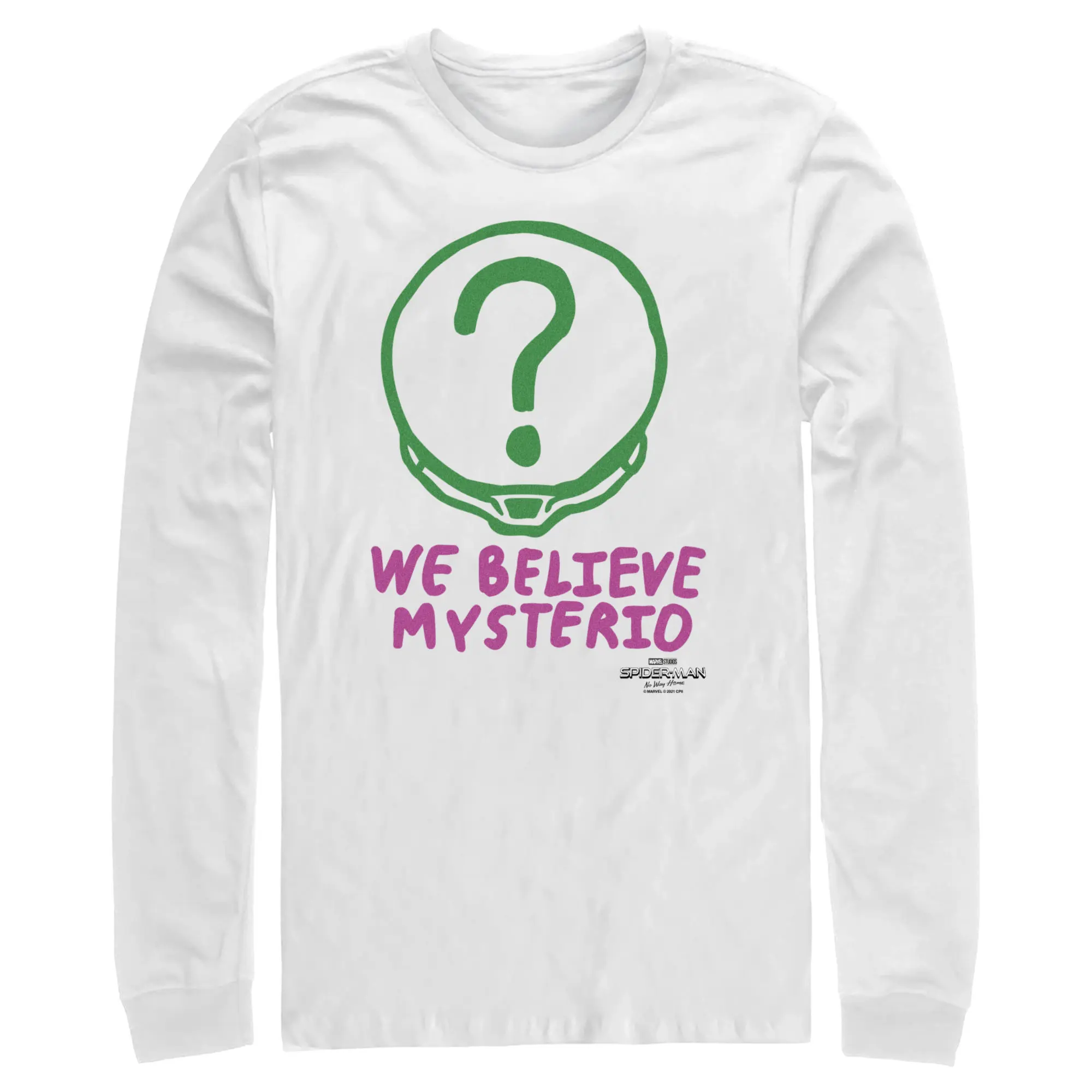 Men's Graphic Long Sleeve T-Shirt, Marvel Spider-Man: No Way Home "We Believe Mysterio" Pink and Green Fashion Apparel