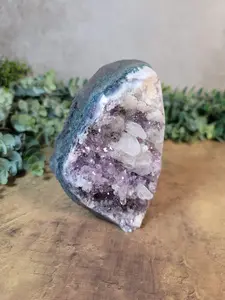 Glittering Amethyst with Calcite Cluster Cut Base Specimen