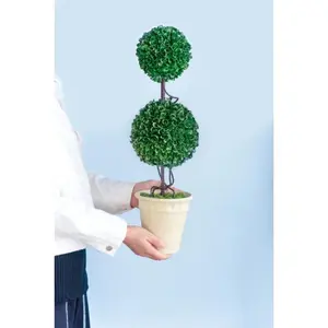 Multi-Style Artificial Topiary Collection Two-Tiered Boxwood Sphere (Cream Pot/Metal Spire) Artificial Saguaro Cactus Black