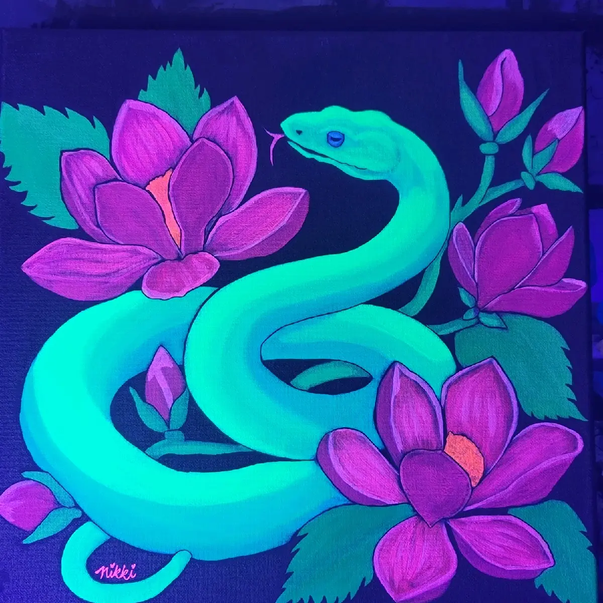 Neon Serpent's Glow Original Blacklight-Responsive Painting bt Glow by Nikki wall art decor