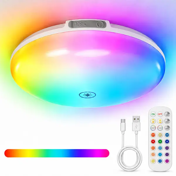 TOOWELL IP65 Waterproof RGB LED Shower Lights - Wireless Rechargeable Magnetic Ceiling Lamp with 10000mAh Battery, Bathroom Light with Remote Control,  Colorful Ambient Light for Wet Areas, Home Decor,twlight