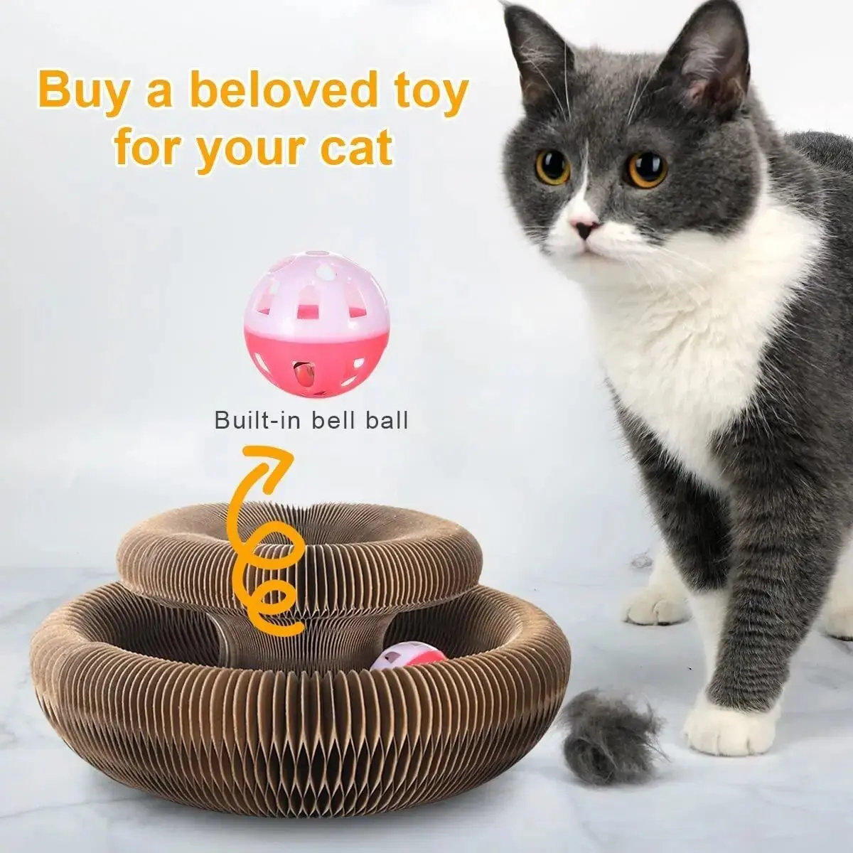 ABC Company Deformable-Retractable Cat Scratch Board - Pet Supplies Cat Furniture with Built-in Interactive Ball Bell, Catnip, Play & Scratch Function, Natural Outlets, Reduces Unwanted Scratching, All Ages & Seasons Use