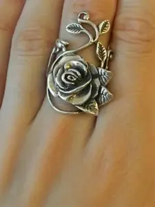 Vintage Flower Rose Design Cuff Ring, Acquired Style Ring, 2024 New Fashion Accessories for Women, Girl's Temperament All-match Accessory, Valentine's Day, Gift