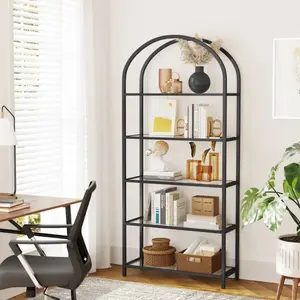 Adrianne 72.2'' H x 32.7'' W Etagere Bookcase for Living Room with 5 Tiers of Glass Shelves and Durable Steel Frame