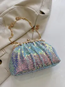 Women's Elegant Glitter Evening Bag, Exquisite Novelty Shell Shaped Crossbody Bag with Chain Strap, Fashionable Bag for Party Decoration